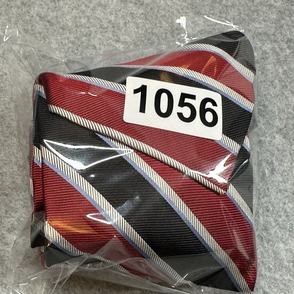 Paul Fredrick Red Black Stripe Italian Silk Necktie Hand Tailored USA 58x3.5in - Picture 7 of 7